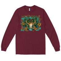 Burgundy leopard bull skull cactus sunflowers Long Sleeve Tee - AdoDesignShop