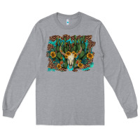Heather Grey leopard bull skull cactus sunflowers Long Sleeve Tee - AdoDesignShop