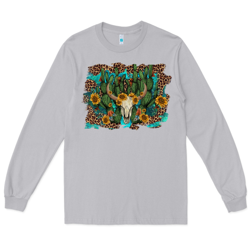 Leopard Bull Skull Cactus Sunflowers Long Sleeve Tee by AdoDesignShop | Teevron