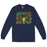 Navy leopard bull skull cactus sunflowers Long Sleeve Tee - AdoDesignShop