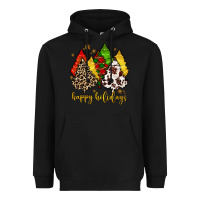 Black happy holidays with christmas tree Heavyweight Hoodie - MaliasSmallBusiness