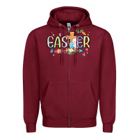Burgundy easter cross with bunny Zipper Hoodie - MaliasSmallBusiness