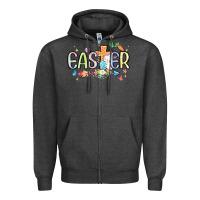 Charcoal Heather easter cross with bunny Zipper Hoodie - MaliasSmallBusiness