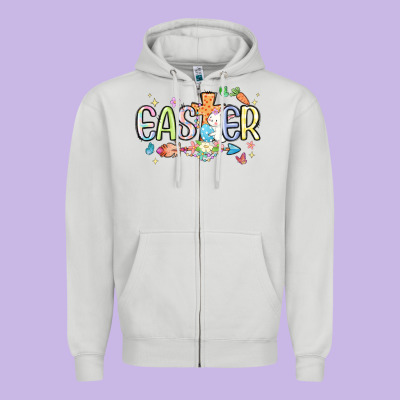 Easter Cross With Bunny Zipper Hoodie Designed By Maliassmallbusiness
