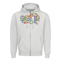 Dove Grey easter cross with bunny Zipper Hoodie - MaliasSmallBusiness