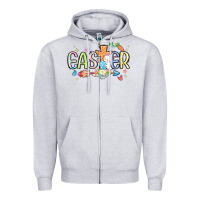 Heather Grey easter cross with bunny Zipper Hoodie - MaliasSmallBusiness