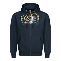 Navy easter cross with bunny Zipper Hoodie - MaliasSmallBusiness