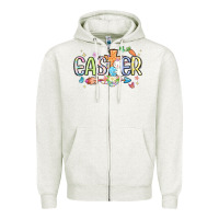Oatmeal Heather easter cross with bunny Zipper Hoodie - MaliasSmallBusiness