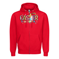 Red easter cross with bunny Zipper Hoodie - MaliasSmallBusiness