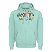 Seafoam easter cross with bunny Zipper Hoodie - MaliasSmallBusiness