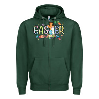 Sports Green easter cross with bunny Zipper Hoodie - MaliasSmallBusiness