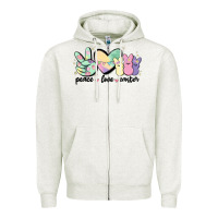 Oatmeal Heather peace love peeps Zipper Hoodie - MaliasSmallBusiness