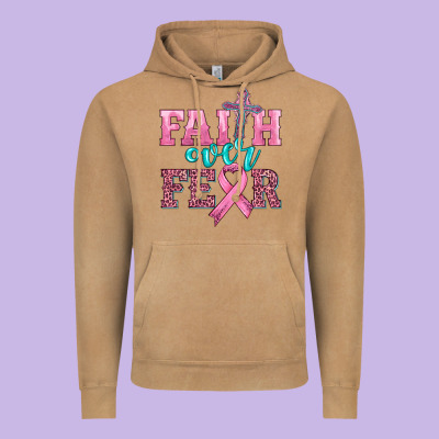 Faith Over Fear With Cross And Ribbon Vintage Hoodie Designed By Hra Design Shop