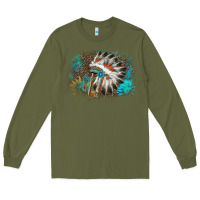 Army Green indian headress sunflower leopard Long Sleeve Tee - AdoDesignShop