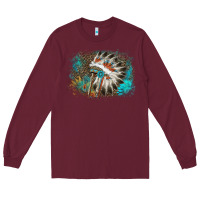 Burgundy indian headress sunflower leopard Long Sleeve Tee - AdoDesignShop