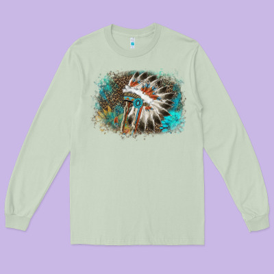 Indian Headress Sunflower Leopard Long Sleeve Tee Designed By Adodesignshop