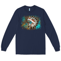 Navy indian headress sunflower leopard Long Sleeve Tee - AdoDesignShop