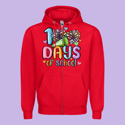 100 Days Of School Cheer Zipper Hoodie Designed By Maliassmallbusiness