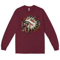 Burgundy İndian Headress Cowhide Long Sleeve Tee - AdoDesignShop
