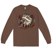 Chestnut İndian Headress Cowhide Long Sleeve Tee - AdoDesignShop