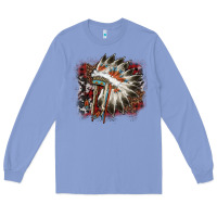 Colony Blue İndian Headress Cowhide Long Sleeve Tee - AdoDesignShop