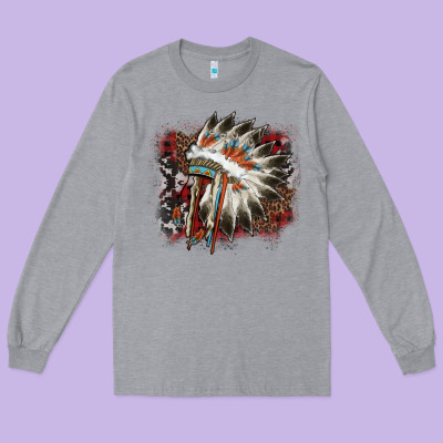 İndian Headress Cowhide Long Sleeve Tee Designed By Adodesignshop