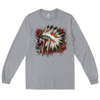 Heather Grey İndian Headress Cowhide Long Sleeve Tee - AdoDesignShop
