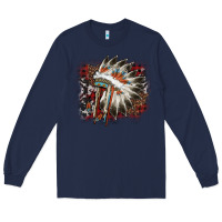 Navy İndian Headress Cowhide Long Sleeve Tee - AdoDesignShop