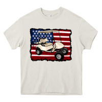 Cream golf cart american flag Heavy Core Tee - Artiststas