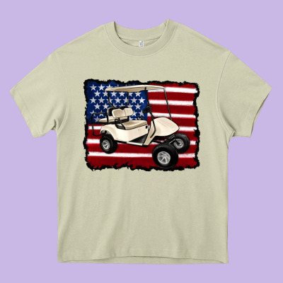 Golf Cart American Flag Heavy Core Tee Designed By Artiststas