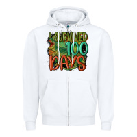White i survived 100 days Zipper Hoodie - MaliasSmallBusiness