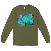 Army Green turquoise leopard background Long Sleeve Tee - AdoDesignShop