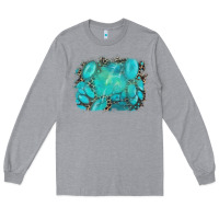 Heather Grey turquoise leopard background Long Sleeve Tee - AdoDesignShop