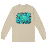 Mushroom turquoise leopard background Long Sleeve Tee - AdoDesignShop
