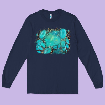 Turquoise Leopard Background Long Sleeve Tee Designed By Adodesignshop