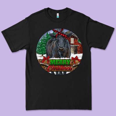 Black Angus Cattle Merry Christmas Premium Tee Designed By Ranaportraitstore