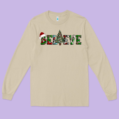 Believe Christmas Tree Long Sleeve Tee Designed By Adodesignshop