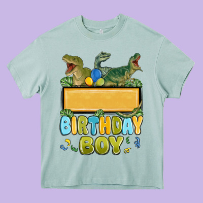 Customized Dinosaur Birthday Boy Heavy Core Tee Designed By Maliassmallbusiness