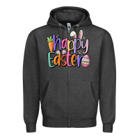 Charcoal Heather happy easter Zipper Hoodie - MaliasSmallBusiness