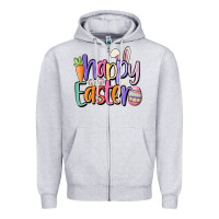Heather Grey happy easter Zipper Hoodie - MaliasSmallBusiness