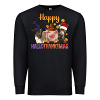 Black Happy Hallothanksmas Farm Animal Premium Sweatshirt - BundleAndBundleShop