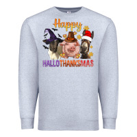 Heather Grey Happy Hallothanksmas Farm Animal Premium Sweatshirt - BundleAndBundleShop