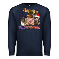 Navy Happy Hallothanksmas Farm Animal Premium Sweatshirt - BundleAndBundleShop