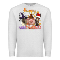 Oatmeal Heather Happy Hallothanksmas Farm Animal Premium Sweatshirt - BundleAndBundleShop