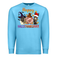 Ocean Blue Happy Hallothanksmas Farm Animal Premium Sweatshirt - BundleAndBundleShop