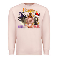 Pale Pink Happy Hallothanksmas Farm Animal Premium Sweatshirt - BundleAndBundleShop