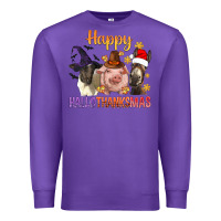 Purple Happy Hallothanksmas Farm Animal Premium Sweatshirt - BundleAndBundleShop