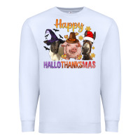 White Happy Hallothanksmas Farm Animal Premium Sweatshirt - BundleAndBundleShop