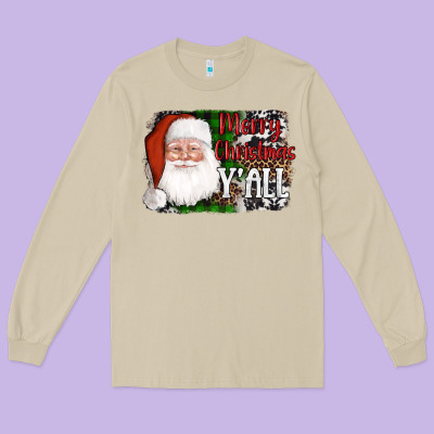 Santa Merry Christmas Y'all Long Sleeve Tee Designed By Adodesignshop