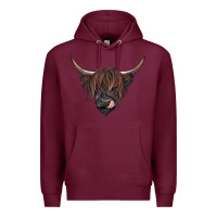 Burgundy black highland cow Premium Hoodie - RanaPortraitStore